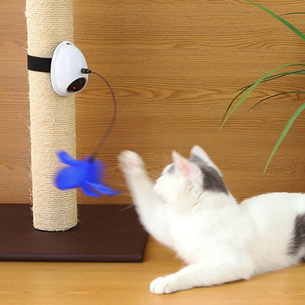 Jouet Interactif 2-en-1 pour Chat – Plume Rotative & Laser Automatique – Fixation Facile