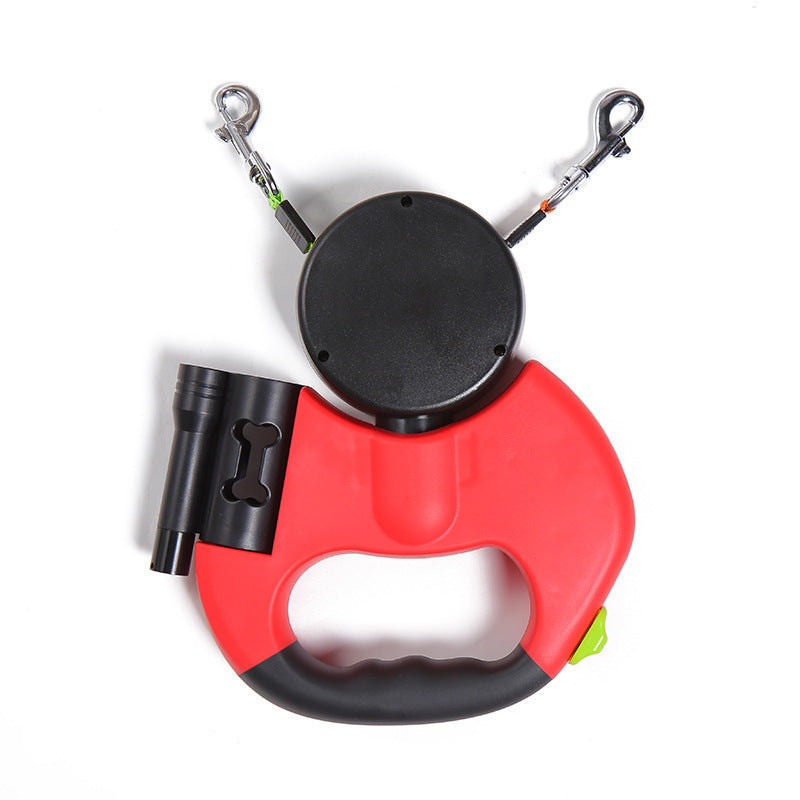 Laisse 360 Rétractable Double 5-en-1 pour 2 Chiens – Lampe LED & Distributeur de Sacs Intégrés