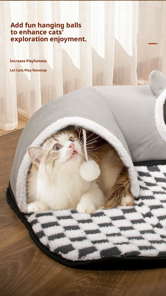 Lit-Tunnel 2-en-1 pour Chat – Nid de Jeu et Repos Douillet