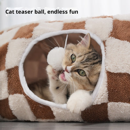 Lit Tunnel pour Chat 2-en-1 Zippé - Modulable, Lavable et Anti-Stress