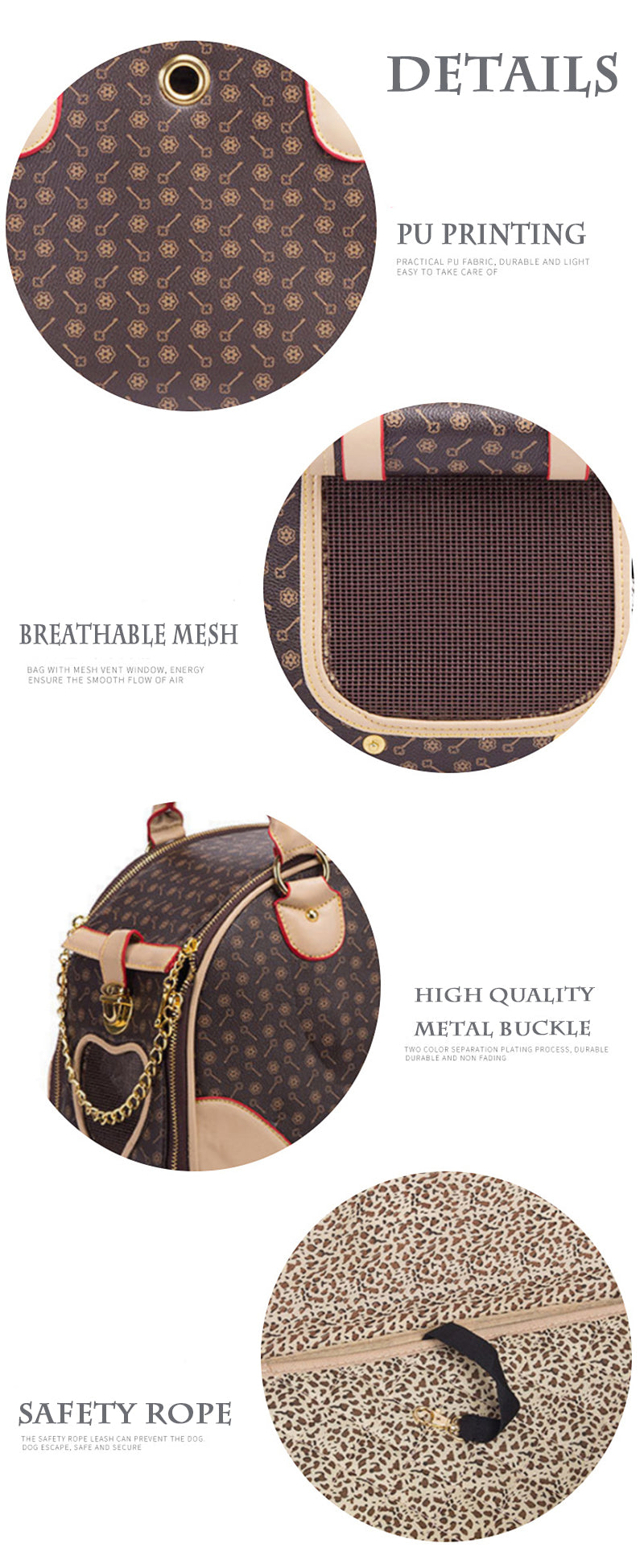 Sac de Transport Pet Fashion Luxe pour Petit Chien et Chat – Imperméable PU, Respirant & Design Élégant