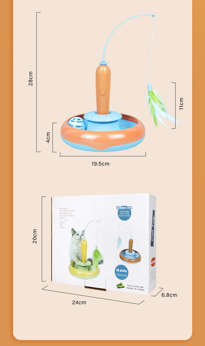 Jouet pour Chat 3-en-1 "L'Agile Chasseur" – Plume Rotative, Piste à Balle & Stimulation IQ