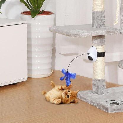Jouet Interactif 2-en-1 pour Chat – Plume Rotative & Laser Automatique – Fixation Facile