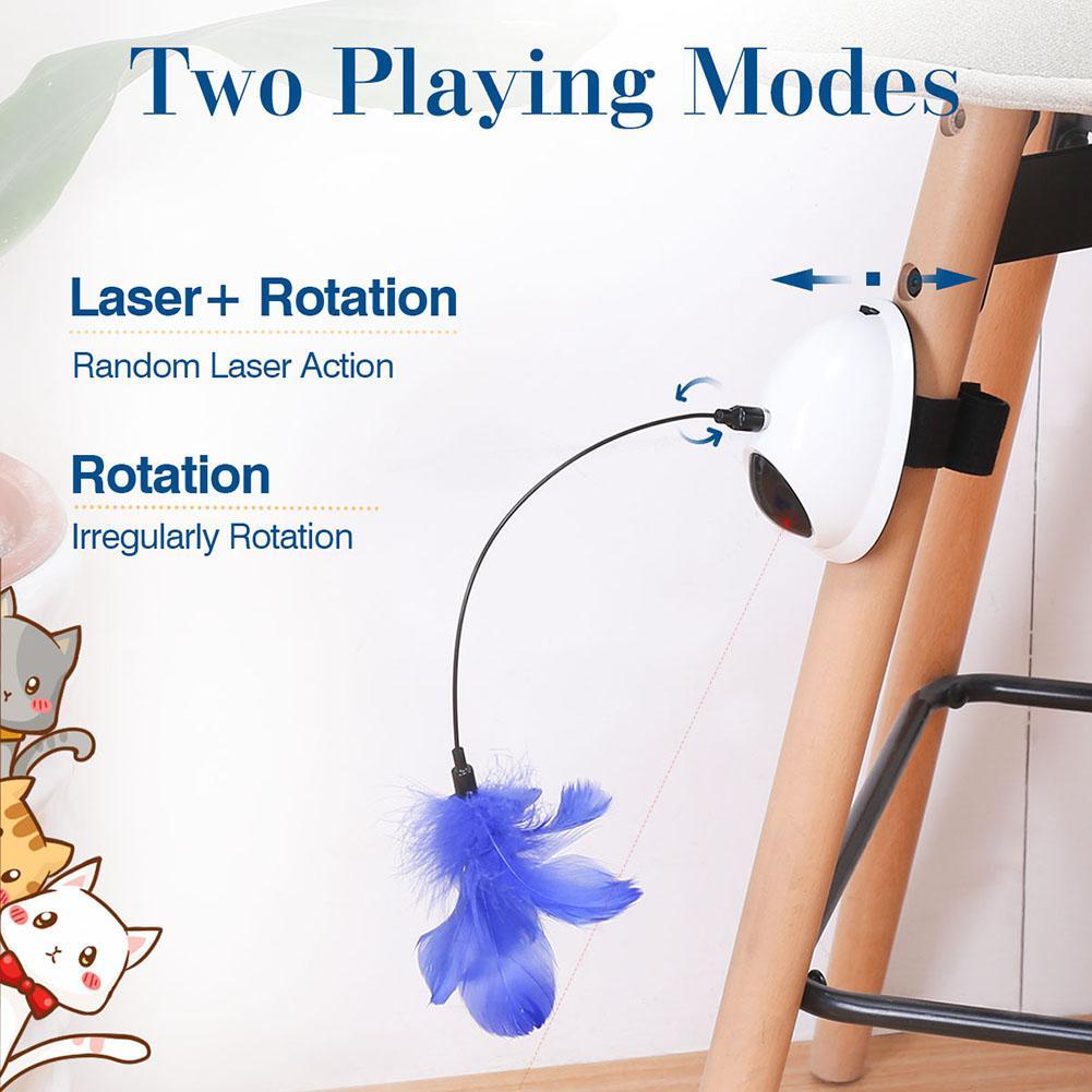 Jouet Interactif 2-en-1 pour Chat – Plume Rotative & Laser Automatique – Fixation Facile