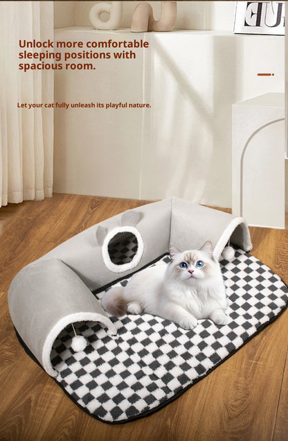 Lit-Tunnel 2-en-1 pour Chat – Nid de Jeu et Repos Douillet