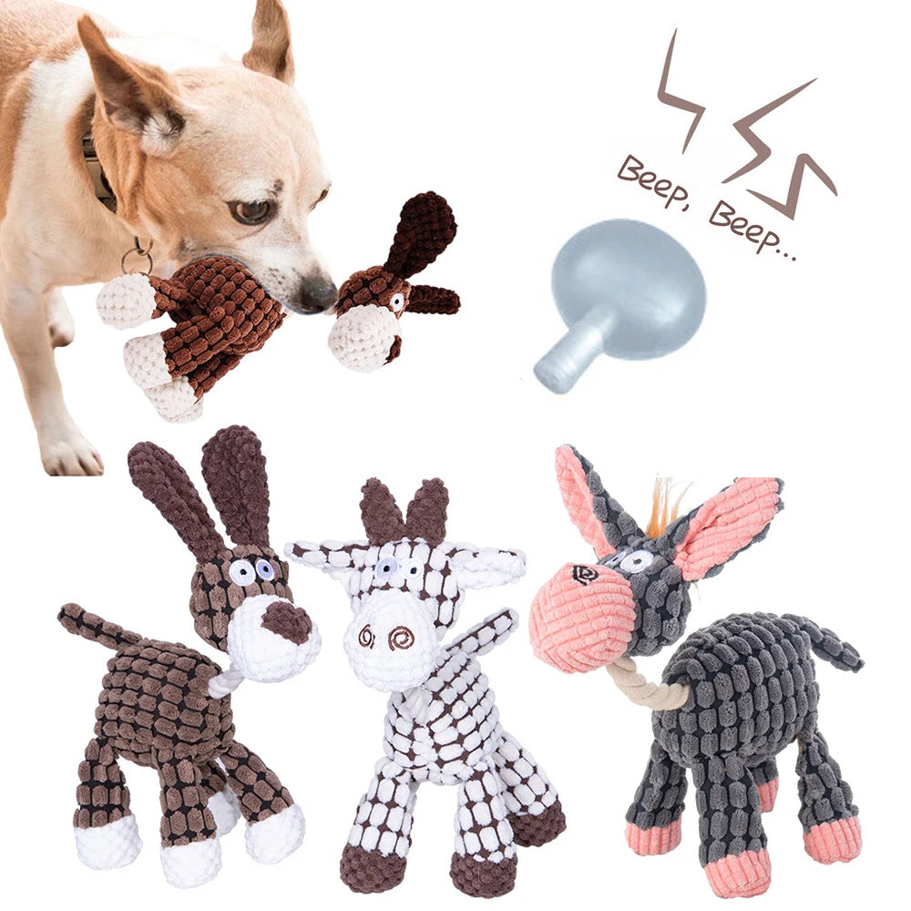 Jouets Peluches Molaire & Couineur pour Chien (Velours Côtelé & Corde)