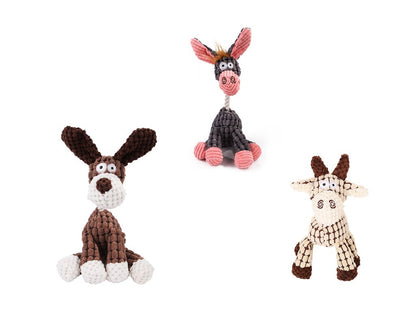 Jouets Peluches Molaire & Couineur pour Chien (Velours Côtelé & Corde)