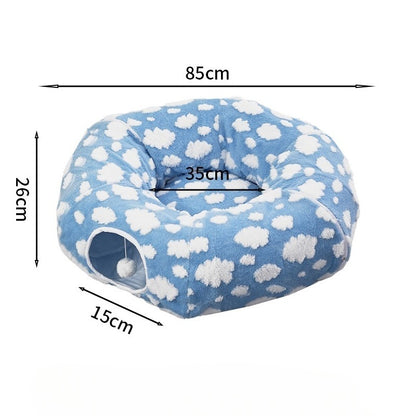 Lit Tunnel pour Chat 2-en-1 Zippé - Modulable, Lavable et Anti-Stress