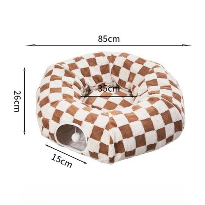 Lit Tunnel pour Chat 2-en-1 Zippé - Modulable, Lavable et Anti-Stress