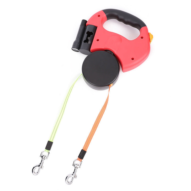 Laisse 360 Rétractable Double 5-en-1 pour 2 Chiens – Lampe LED & Distributeur de Sacs Intégrés