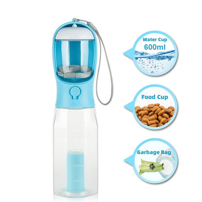 Bouteille d'Eau pour Chien 4 -en-1 – Portable, Gourde Alimentaire, Distributeur de Sacs & Tasse – 600ml